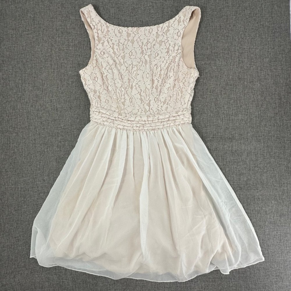Speechless Lace Dress Sleeveless Cream Color Sz 5 Juniors Glitter Specs Lined‎